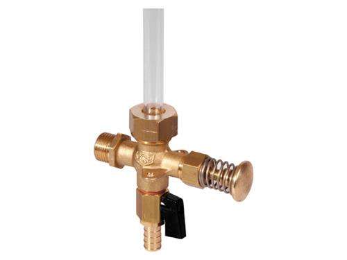 Level glass tap drain valve, self-closing