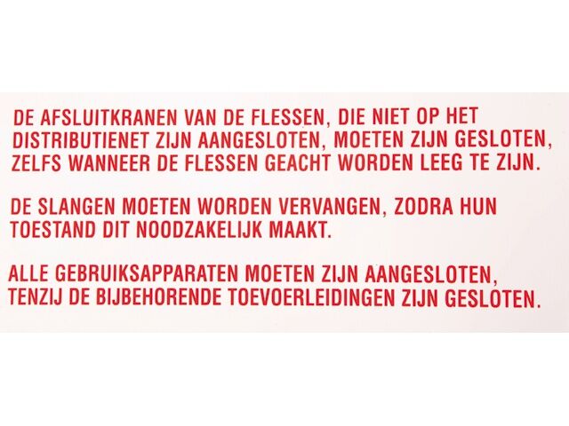 Instructie vloeibaar gas, sticker