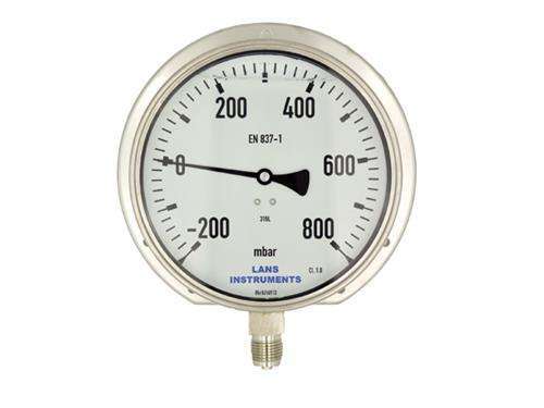Buisveermanometer 160 mm, RVS met achterflens (gevuld)