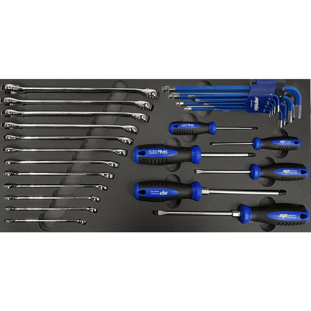 Eva foam inleg 27 delig ringsteeksleutels en schroevendraaiers