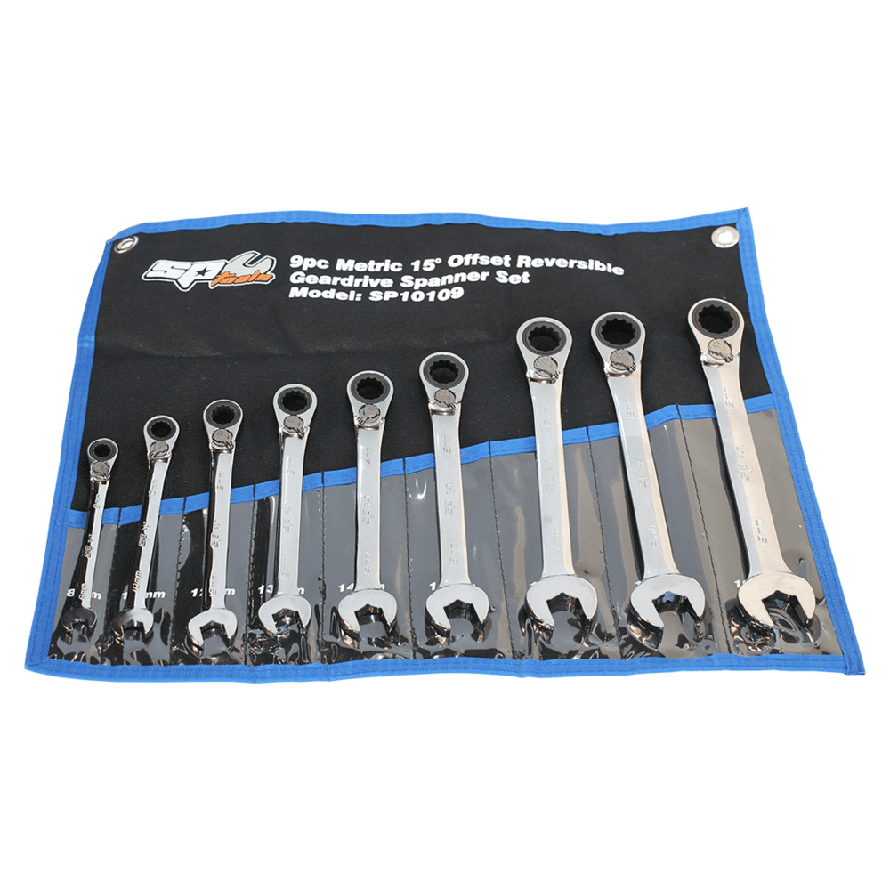 Omschakelbare ringratel-steeksleutelset 9 delig metrisch